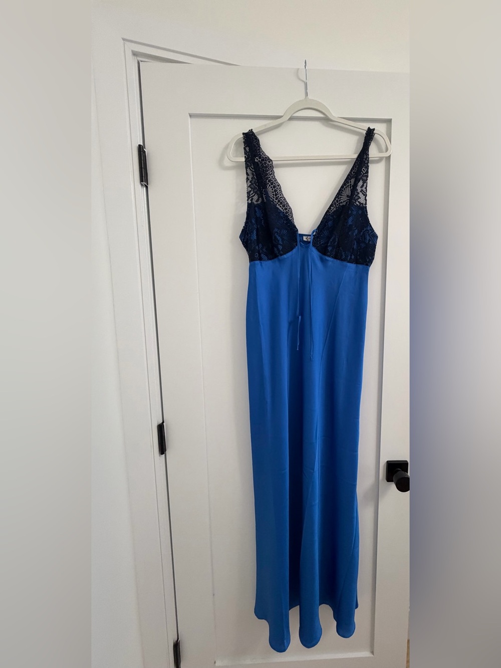 Free People Royal Blue Slip Dress with Black Lace Bodice